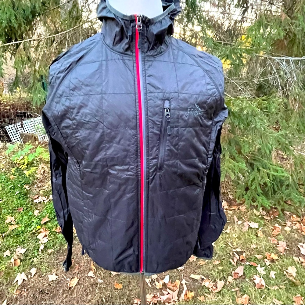 LL bean trail running coat, black, men’s medium quilted torso windbreaker